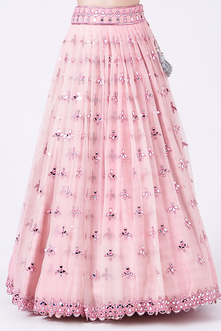 Pink Georgette Hand Embroidered Wedding Lehenga Set by Vvani by Vani Vats at Pernia's Pop Up Shop