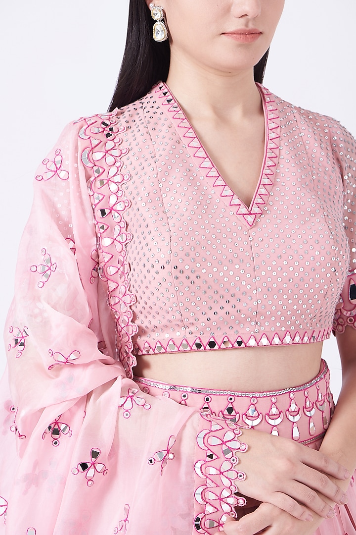 Pink Georgette Hand Embroidered Wedding Lehenga Set by Vvani by Vani Vats at Pernia's Pop Up Shop
