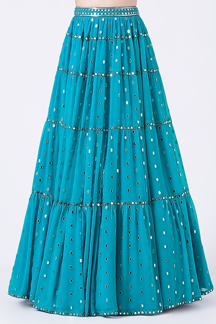 Blue Georgette Hand Embroidered Wedding Lehenga Set by Vvani by Vani Vats at Pernia's Pop Up Shop