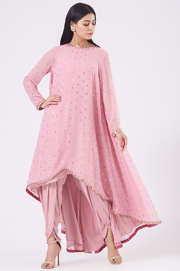 Onion Pink Crepe Dhoti Set by Vvani by Vani Vats at Pernia's Pop Up Shop