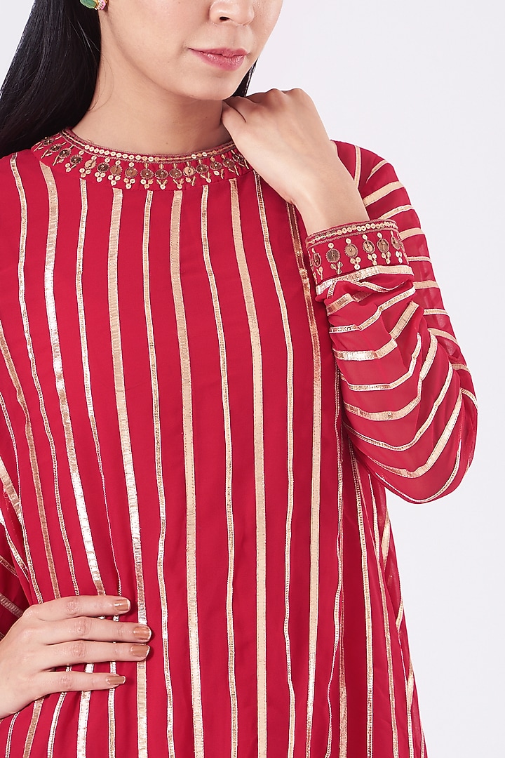 Cadmium Red Crepe Dhoti Set by Vvani by Vani Vats at Pernia's Pop Up Shop
