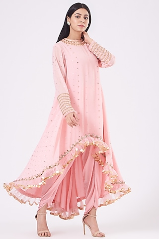 Peach Crepe Dhoti Set by Vvani by Vani Vats