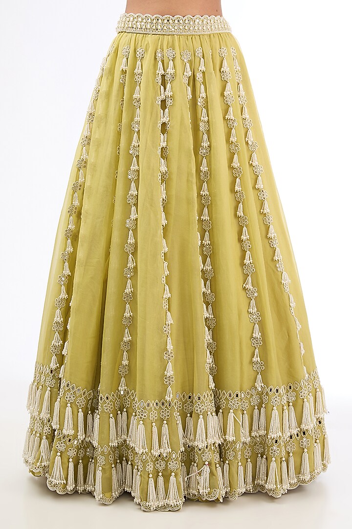 Fern Green Organza Hand Embroidered Bridal Lehenga Set by Vvani by Vani Vats at Pernia's Pop Up Shop