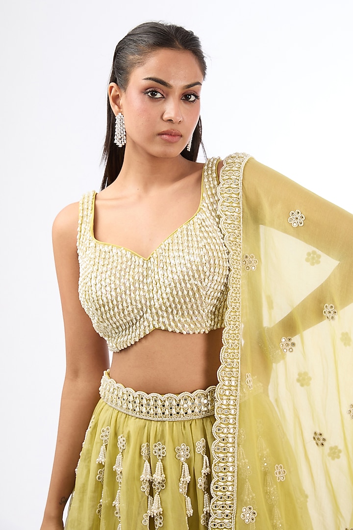 Fern Green Organza Hand Embroidered Bridal Lehenga Set by Vvani by Vani Vats at Pernia's Pop Up Shop