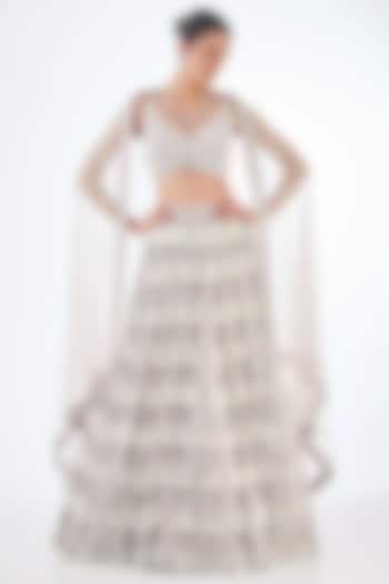 Ash Pink Georgette Hand Embroidered Bridal Lehenga Set by Vvani by Vani Vats at Pernia's Pop Up Shop