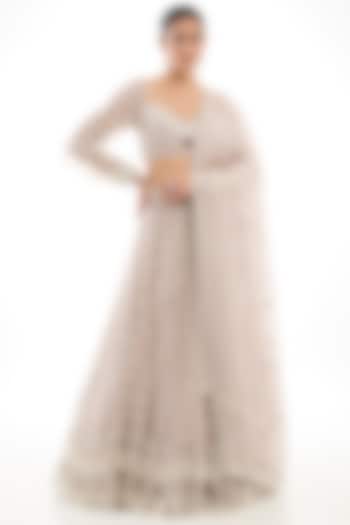 Ash Pink Organza Pearl Embroidered Bridal lehenga for 22 Lehenga Set by Vvani By Vani Vats at Pernia's Pop Up Shop