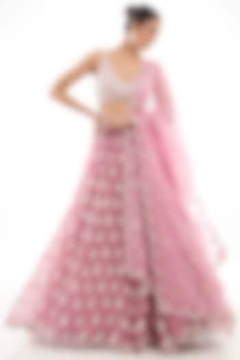Onion Pink Organza Pearl Embroidered Bridal lehenga for 22 Lehenga Set by Vvani By Vani Vats at Pernia's Pop Up Shop