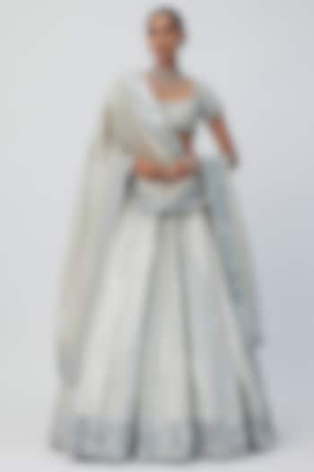 Silver Banarasi Shimmer Organza Bridal lehenga for 22 Lehenga Set by Vvani by Vani Vats at Pernia's Pop Up Shop