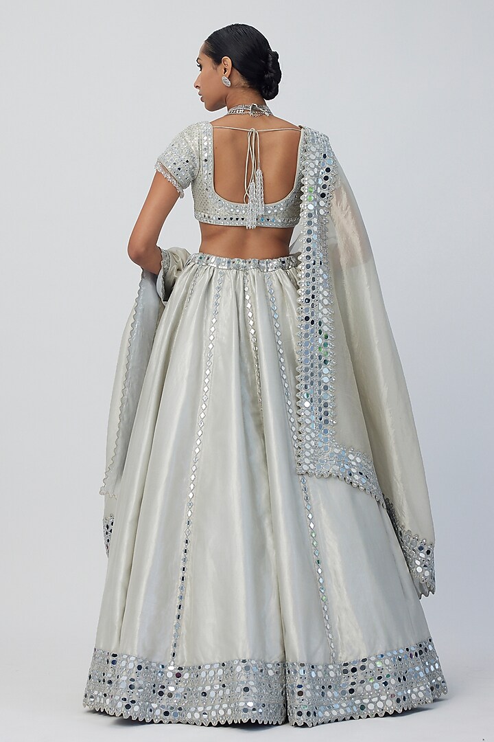 Silver Banarasi Shimmer Organza Bridal Lehenga Set by Vvani by Vani Vats at Pernia's Pop Up Shop