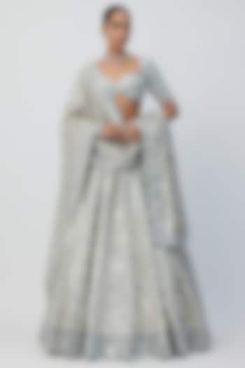 Silver Banarasi Shimmer Organza Bridal Lehenga Set by Vvani by Vani Vats at Pernia's Pop Up Shop