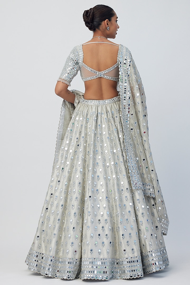 Silver Banarasi Shimmer Organza Bridal Lehenga Set by Vvani by Vani Vats at Pernia's Pop Up Shop