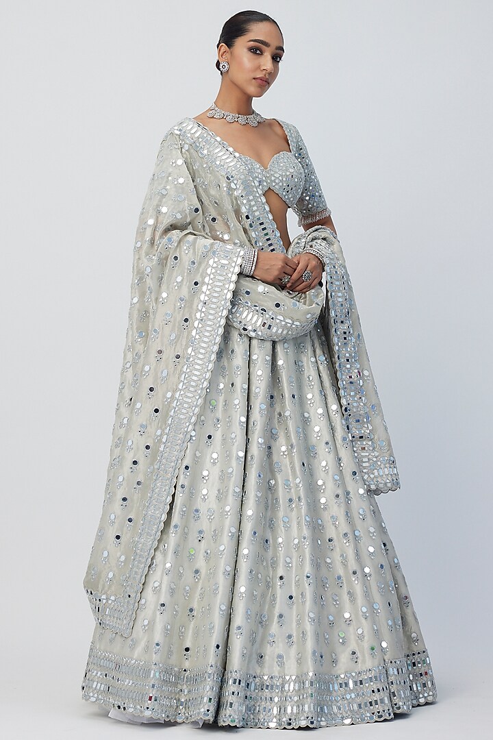 Silver Banarasi Shimmer Organza Bridal Lehenga Set by Vvani by Vani Vats at Pernia's Pop Up Shop