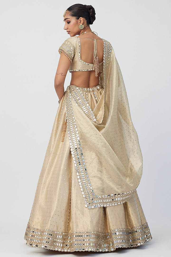 Golden Banarasi Shimmer Organza Bridal Lehenga Set by Vvani by Vani Vats at Pernia's Pop Up Shop