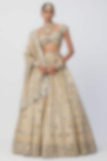 Golden Banarasi Shimmer Organza Bridal lehenga for 22 Lehenga Set by Vvani by Vani Vats at Pernia's Pop Up Shop