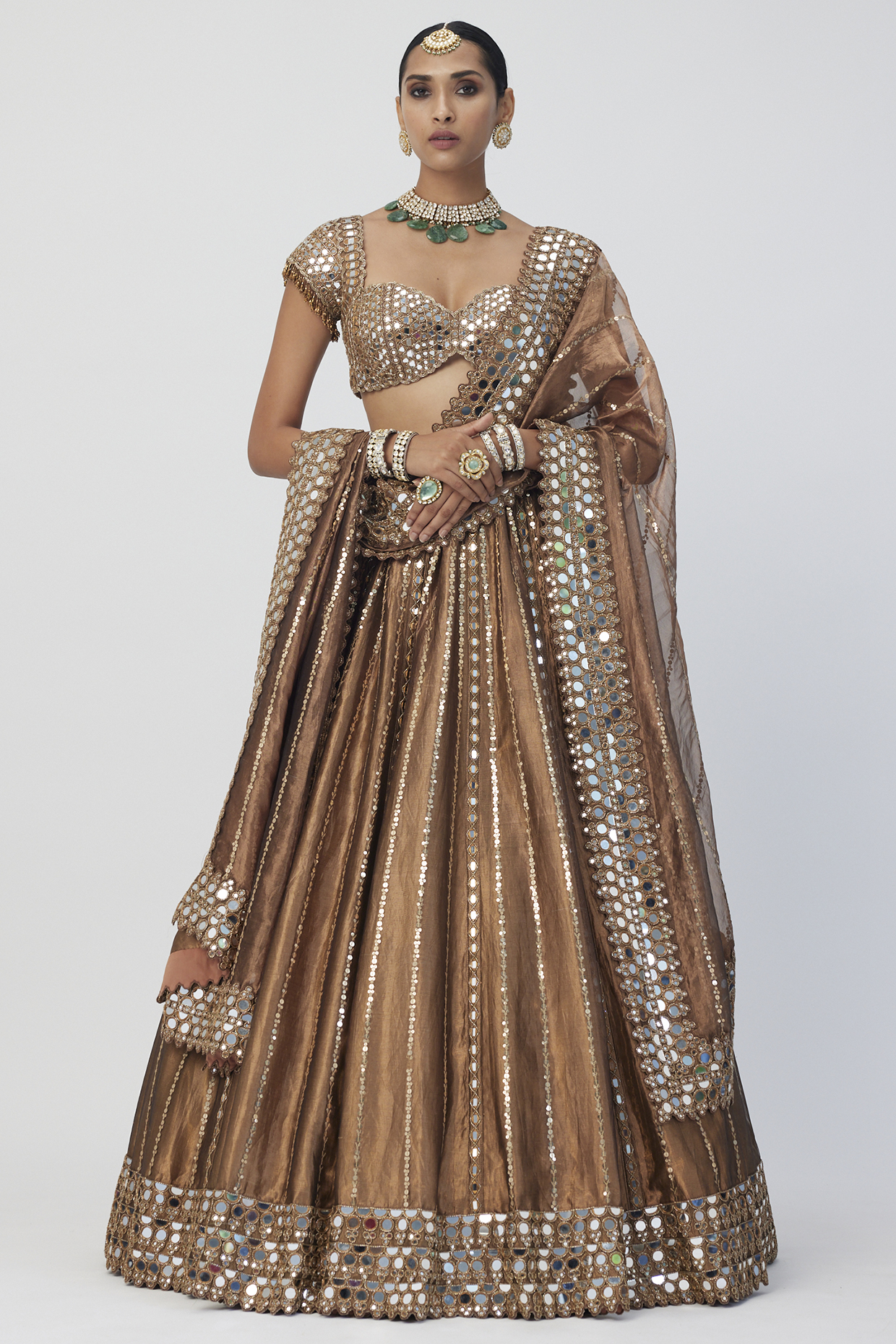 Copper Banarasi Shimmer Organza Bridal lehenga for 22 Lehenga Set by Vvani by Vani Vats at Pernia's Pop Up Shop