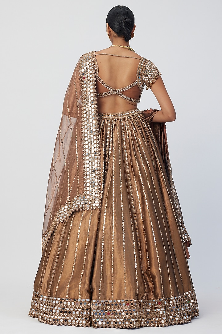 Copper Banarasi Shimmer Organza Bridal Lehenga Set by Vvani by Vani Vats at Pernia's Pop Up Shop