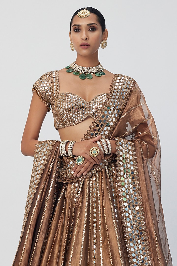 Copper Banarasi Shimmer Organza Bridal Lehenga Set by Vvani by Vani Vats at Pernia's Pop Up Shop