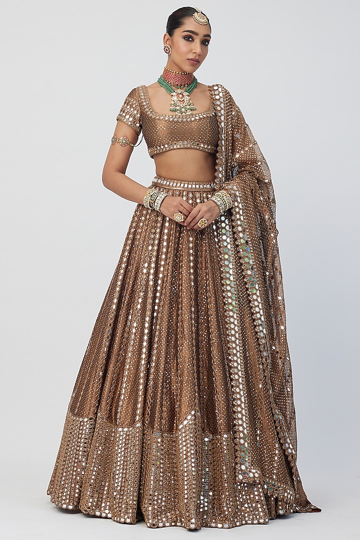 Copper Banarasi Shimmer Organza Bridal lehenga for 22 Lehenga Set by Vvani by Vani Vats at Pernia's Pop Up Shop