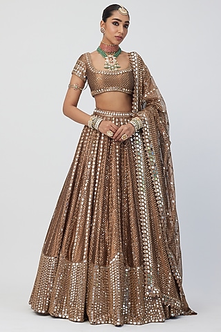 Copper Banarasi Shimmer Organza Lehenga Set by Vvani by Vani Vats
