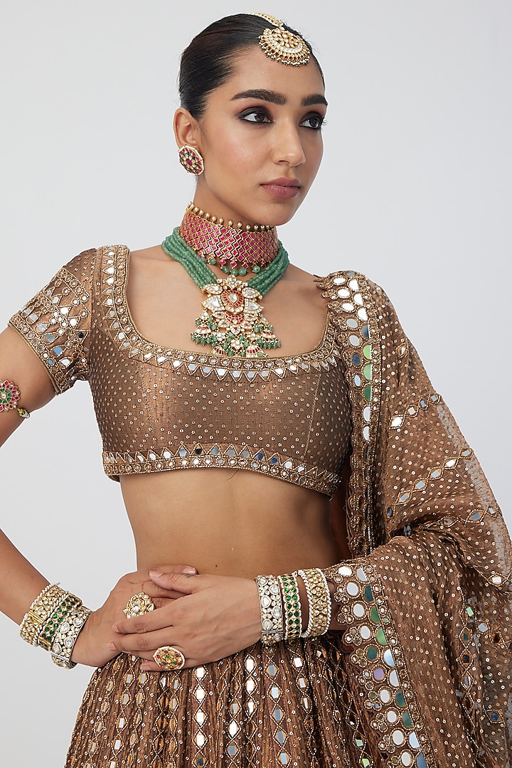 Copper Banarasi Shimmer Organza Bridal Lehenga Set by Vvani by Vani Vats at Pernia's Pop Up Shop