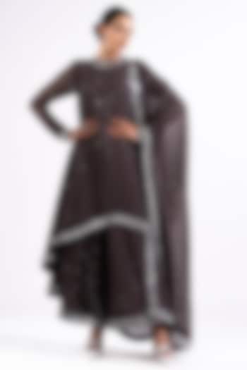 Charcoal Grey Georgette Mirror Embroidered Kurta Set by Vvani by Vani Vats at Pernia's Pop Up Shop