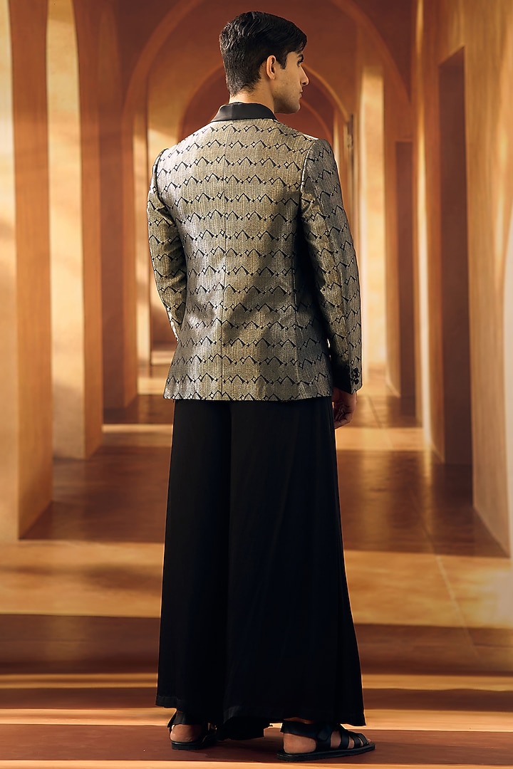 Black & Silver Kanjeevaram Silk Tuxedo by Vivek Karunakaran at Pernia's Pop Up Shop