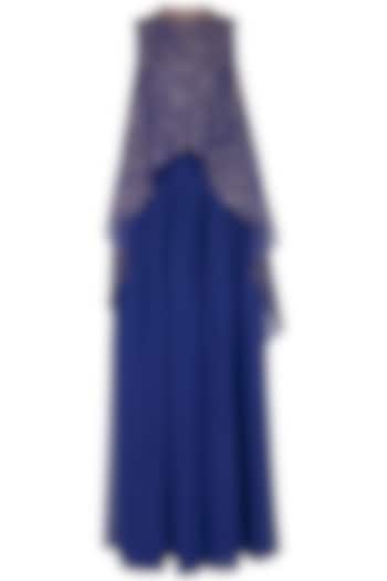 Midnight blue embroidered cape with palazzo pants by Vvani by Vani Vats
