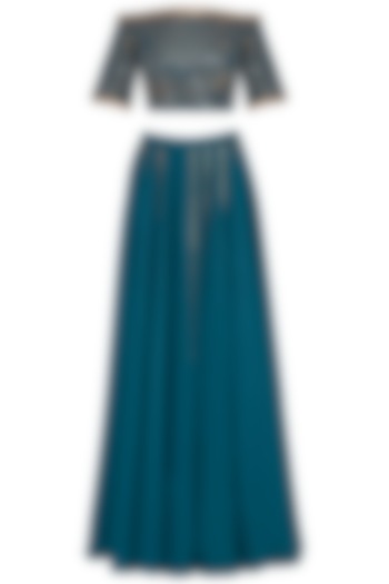 Teal embroidered Wedding Sharara set by Vvani by Vani Vats at Pernia's Pop Up Shop