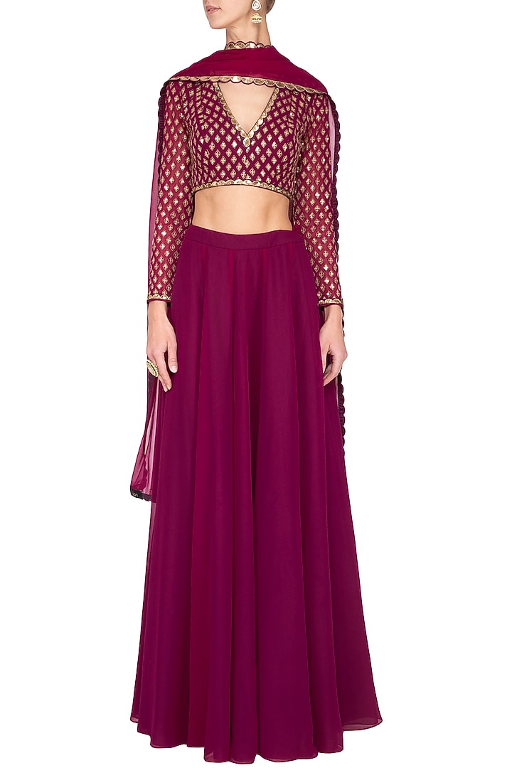 Wine embroidered Wedding Sharara set by Vvani by Vani Vats at Pernia's Pop Up Shop