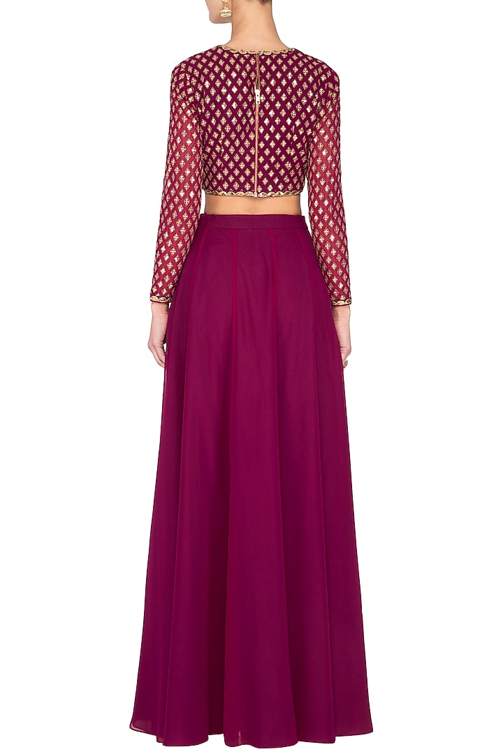 Wine embroidered Wedding Sharara set by Vvani by Vani Vats at Pernia's Pop Up Shop