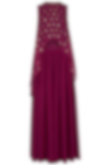 Wine embroidered cape with palazzo pants by Vvani by Vani Vats