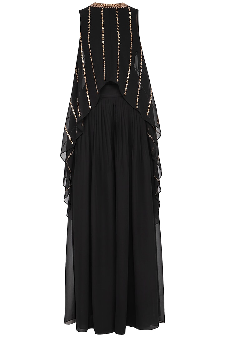 Black embroidered cape with palazzo pants by Vvani by Vani Vats