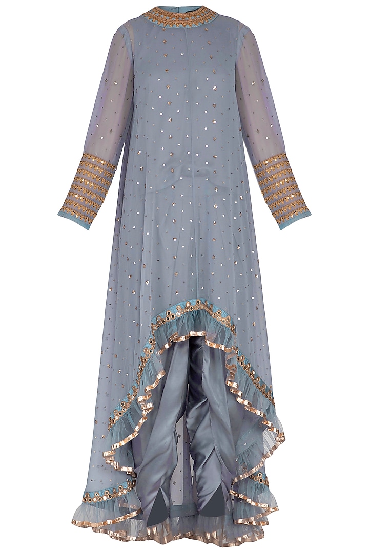 Grey Embroidered Dhoti Kurta Set With Inner by Vvani by Vani Vats