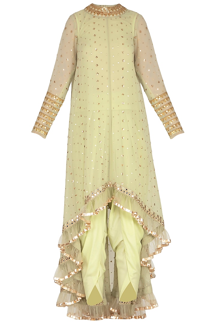 Sap Green Embroidered Dhoti Kurta Set With Inner by Vvani by Vani Vats