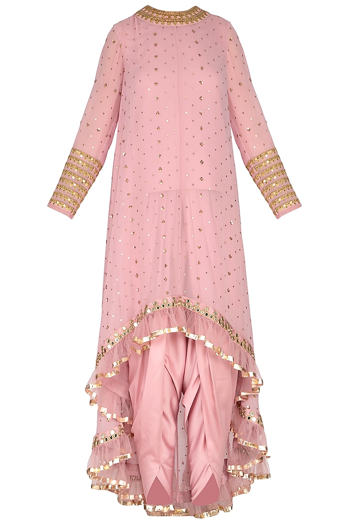 Powder Pink Embroidered Dhoti Kurta Set With Inner by Vvani by Vani Vats at Pernia's Pop Up Shop