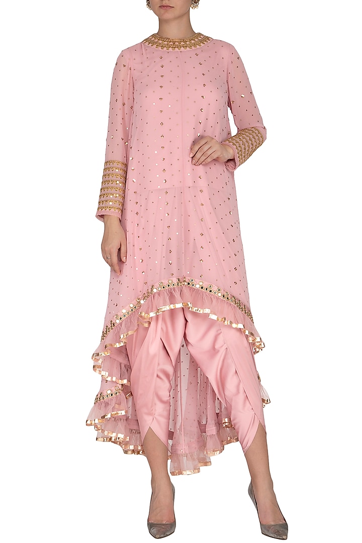 Powder Pink Embroidered Dhoti Kurta Set With Inner by Vvani by Vani Vats at Pernia's Pop Up Shop