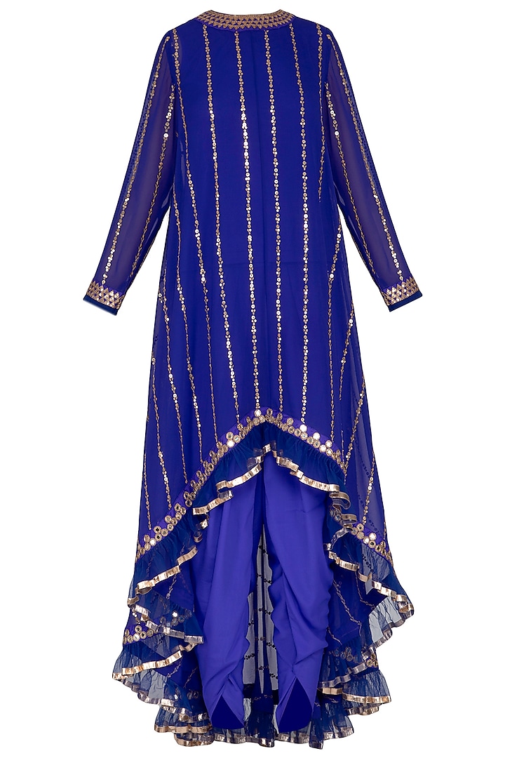Royal Blue Embroidered Dhoti Kurta Set With Inner by Vvani by Vani Vats