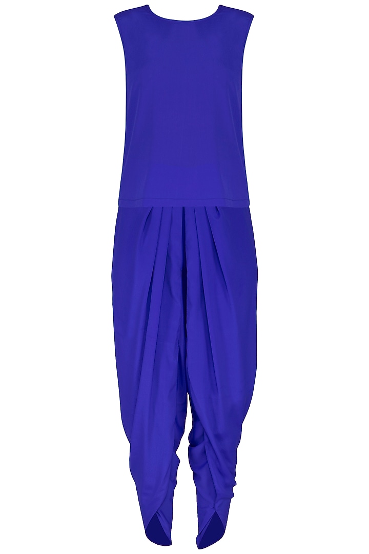 Royal Blue Embroidered Dhoti Kurta Set With Inner by Vvani by Vani Vats at Pernia's Pop Up Shop