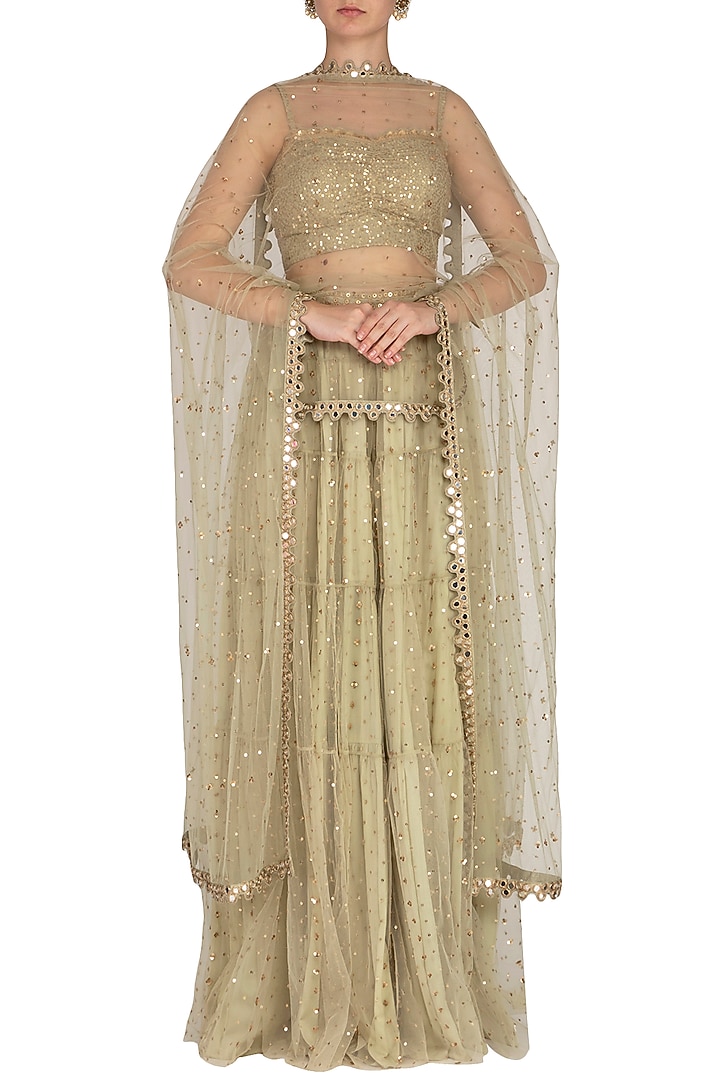 Sap Green Embroidered Wedding Sharara Set by Vvani by Vani Vats at Pernia's Pop Up Shop