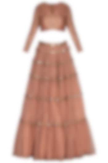 Dusty Rose Net Hand Embroidered Wedding Lehenga Set by Vvani by Vani Vats at Pernia's Pop Up Shop