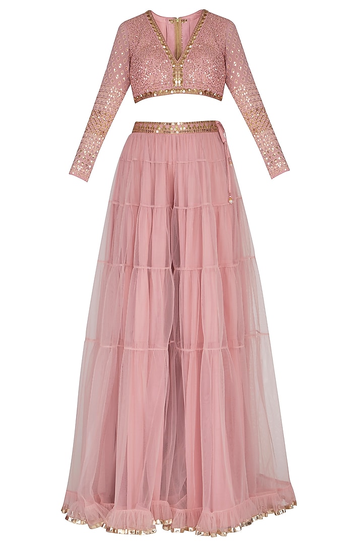 Powder Pink Embroidered Wedding Sharara Set by Vvani by Vani Vats at Pernia's Pop Up Shop