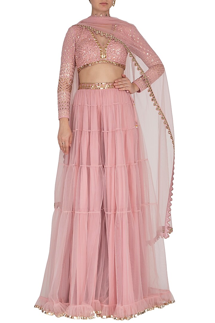 Powder Pink Embroidered Wedding Sharara Set by Vvani by Vani Vats at Pernia's Pop Up Shop
