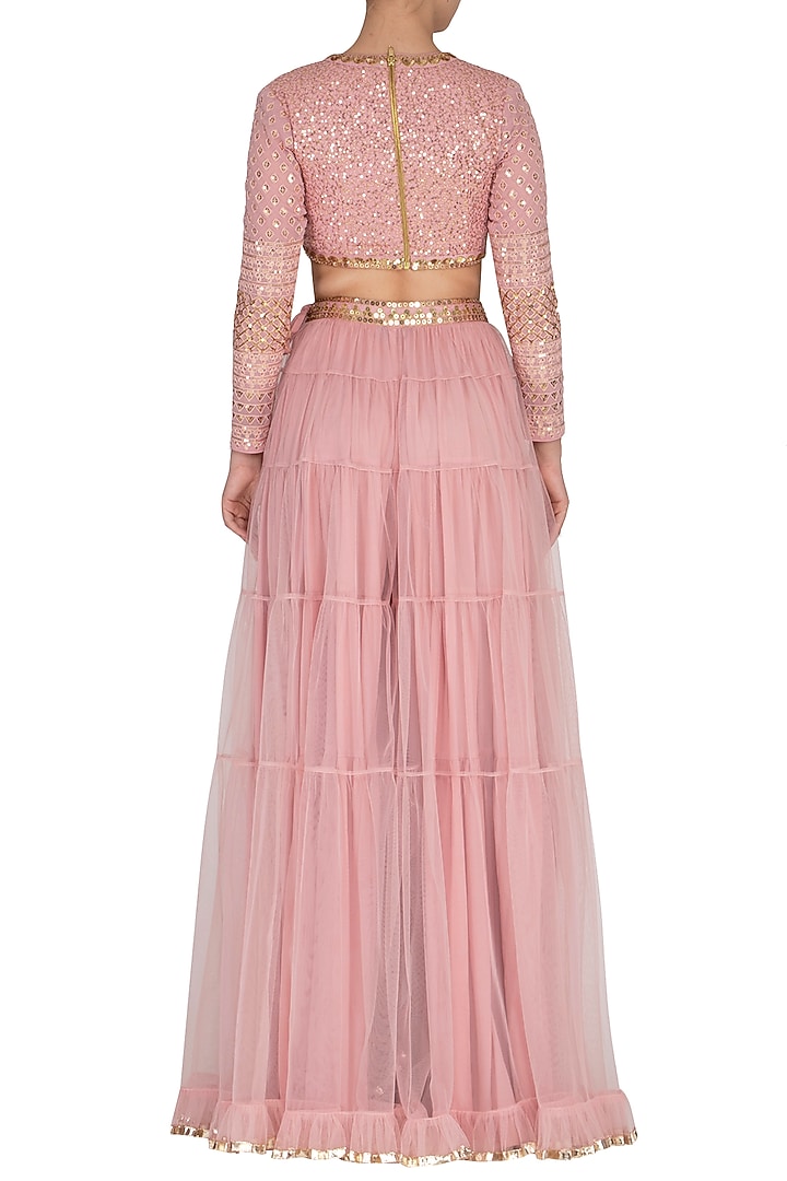 Powder Pink Embroidered Wedding Sharara Set by Vvani by Vani Vats at Pernia's Pop Up Shop