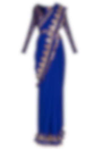 Royal Blue Georgette Embroidered Frill Wedding Saree Set by Vvani by Vani Vats at Pernia's Pop Up Shop