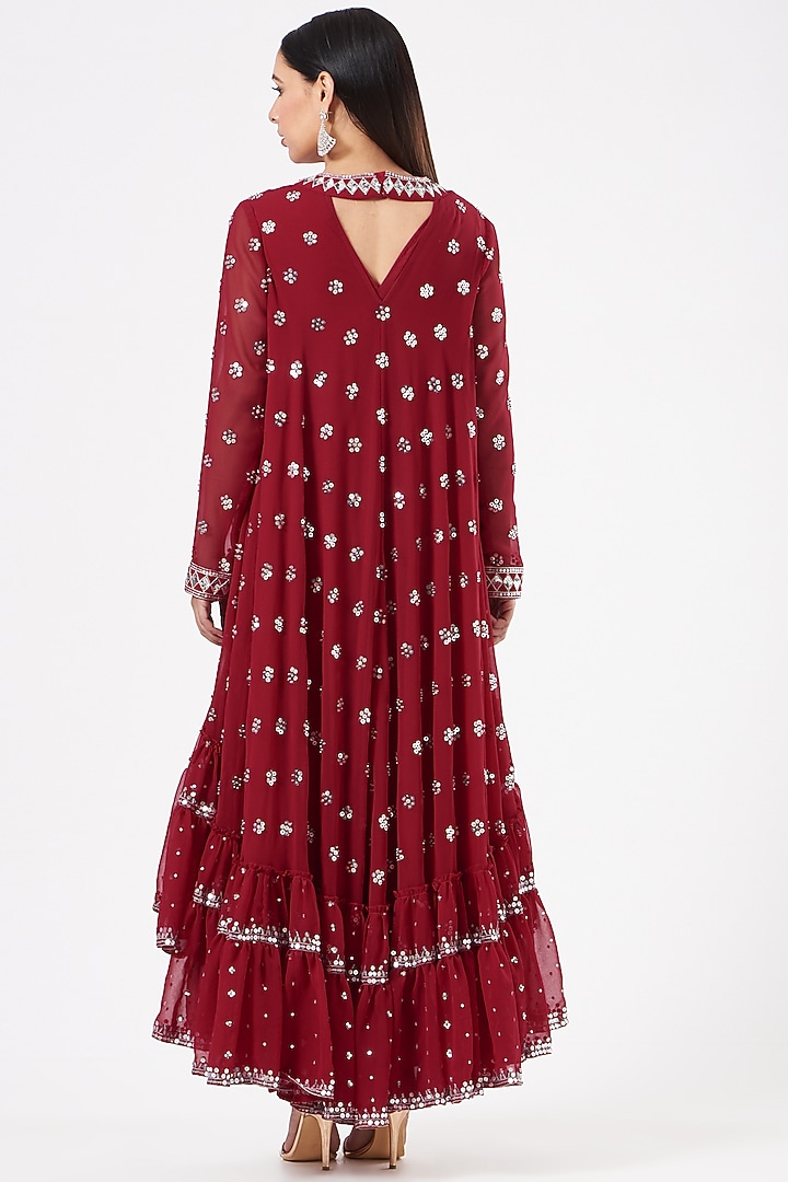 Crimson Red Embroidered Kurta Set by Vvani By Vani Vats at Pernia's Pop Up Shop