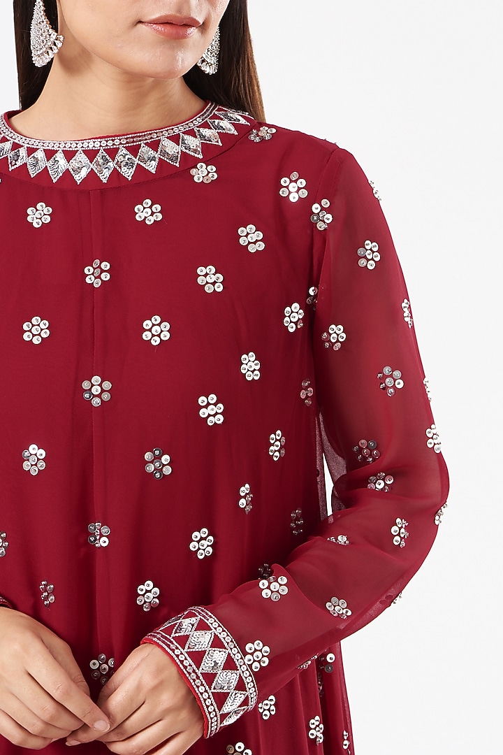 Crimson Red Embroidered Kurta Set by Vvani By Vani Vats at Pernia's Pop Up Shop