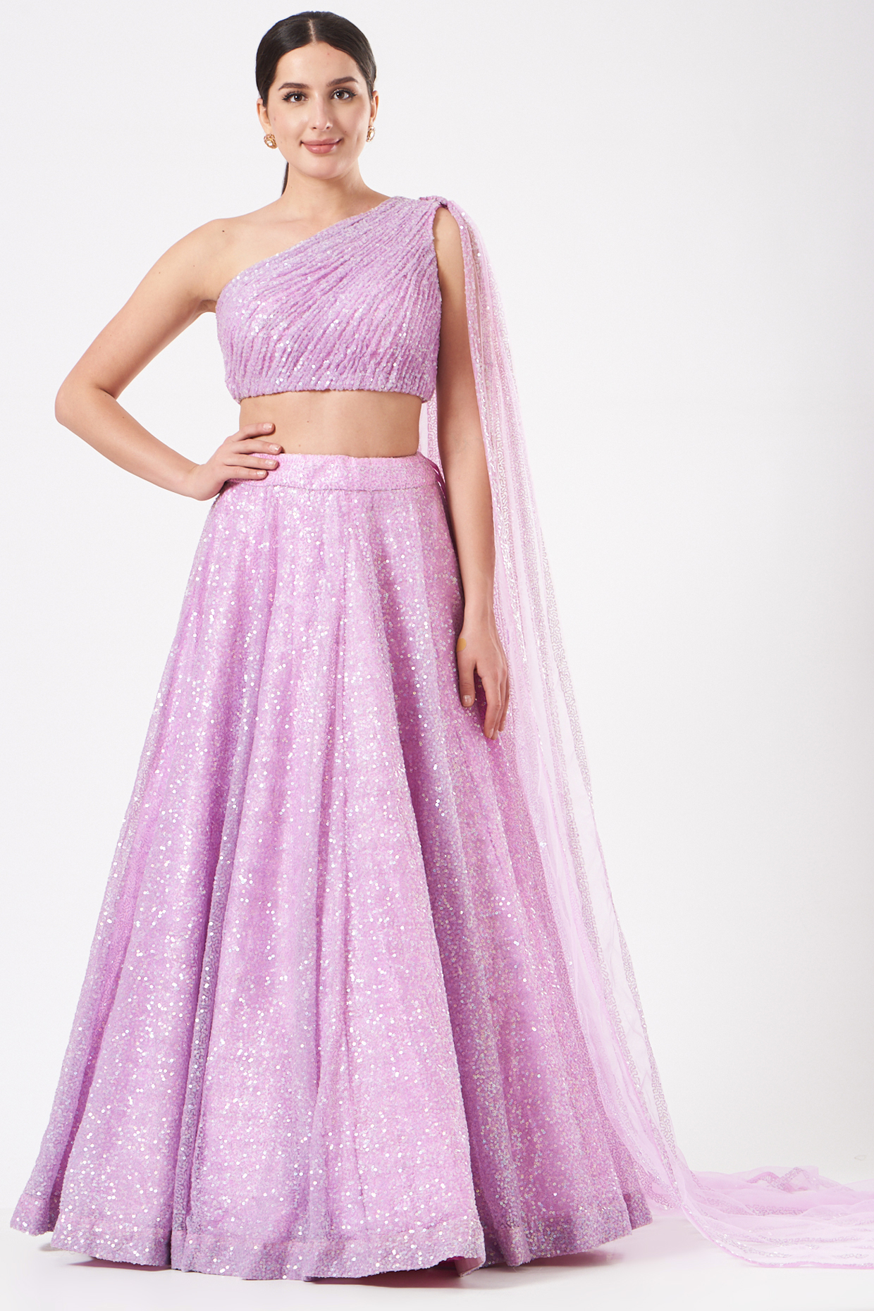 Lilac Net Lehenga Set by Vvani By Vani Vats