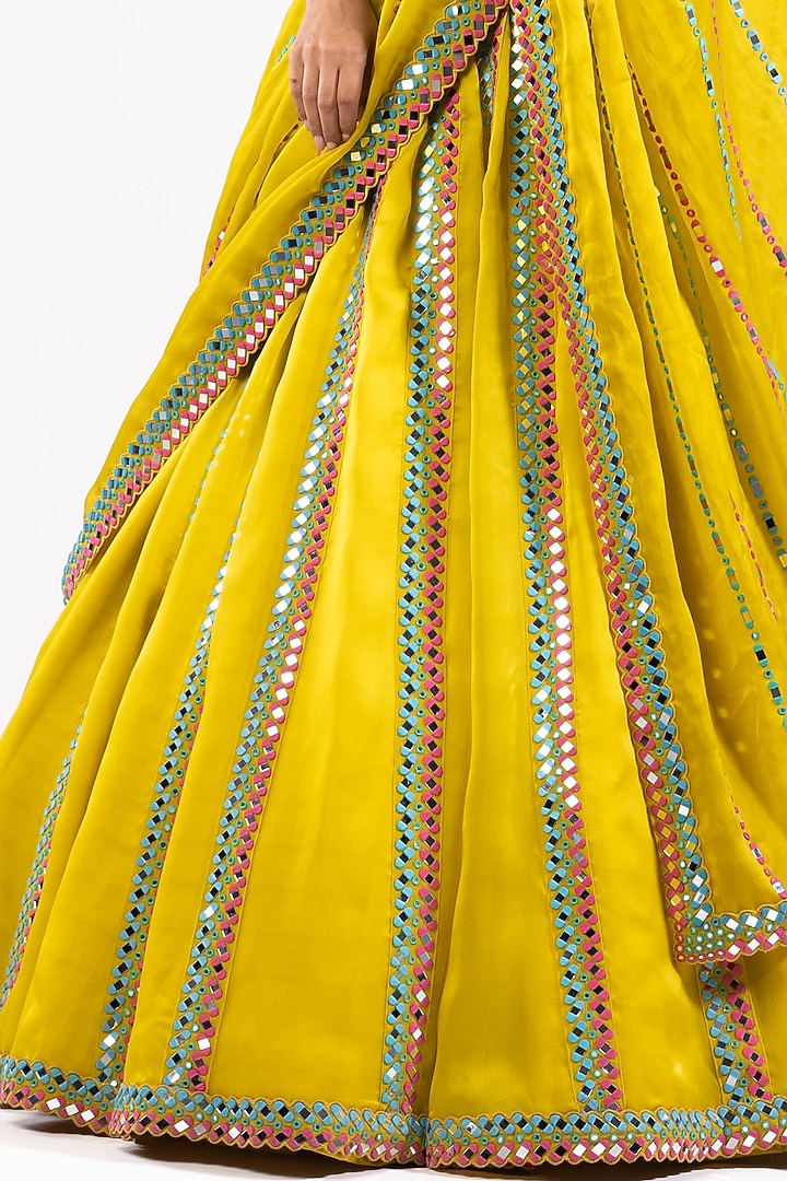 Mustard Satin Organza Mirror Embellished Bridal Lehenga Set by Vvani by Vani Vats at Pernia's Pop Up Shop