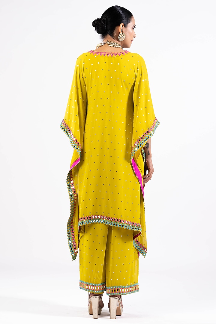Moss Green Georgette Embroidered Kaftan Set by Vvani by Vani Vats at Pernia's Pop Up Shop