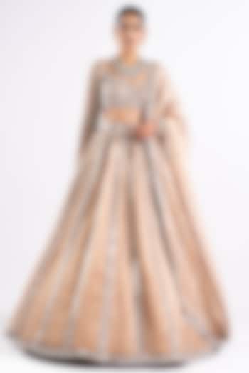 Beige Georgette Mirror Embellished Bridal Lehenga Set by Vvani by Vani Vats at Pernia's Pop Up Shop